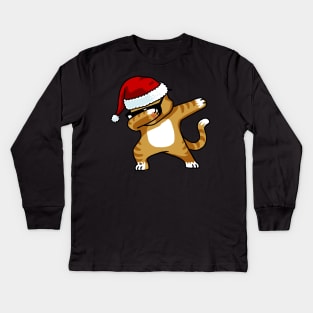 Dabbing Cat Shirt Kids Santa Hat Christmas Cat Lovers Shirt Kids Long Sleeve T-Shirt